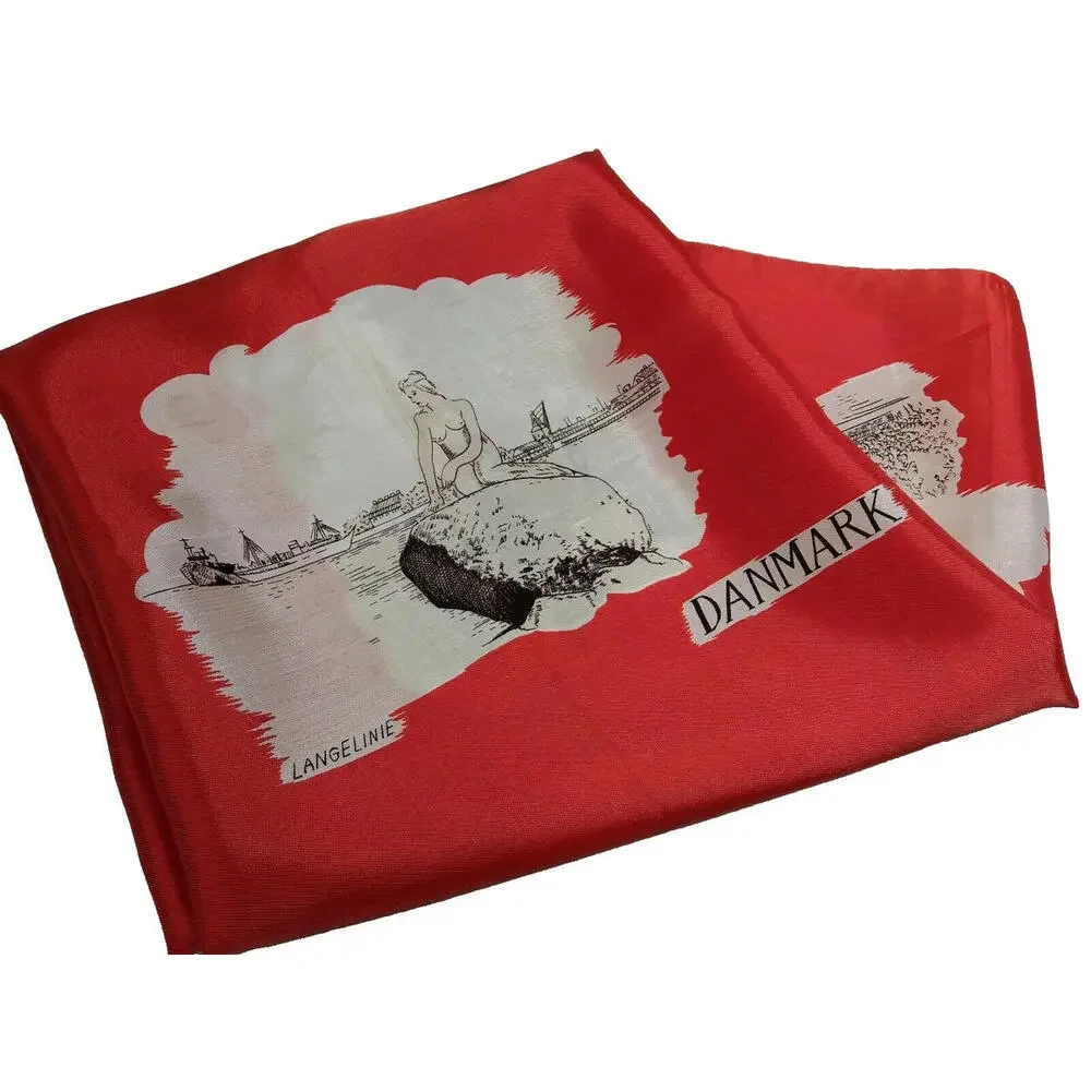 1950s Denmark Red Square Scarf Naked Lady 60s DANMARK LIVGARD TRIACETAT POSTBUD